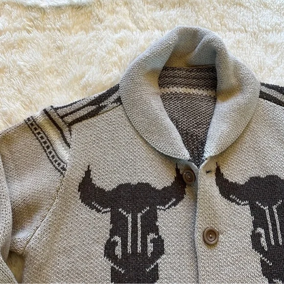 Western Bucking Bronc Rodeo Horse Cowichan Knit Traditional Button Front Sweater - Picture 6 of 10